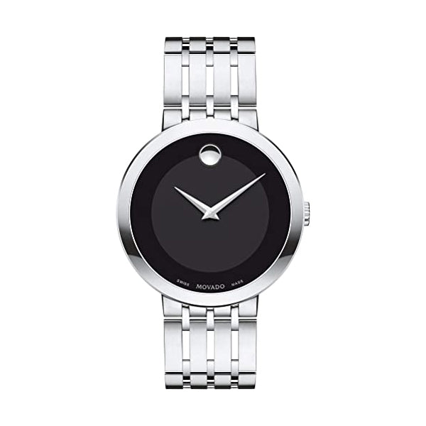 Movado Esperanza Silver Stainless Steel Black Dial Quartz Watch for Gents - 0607057-L