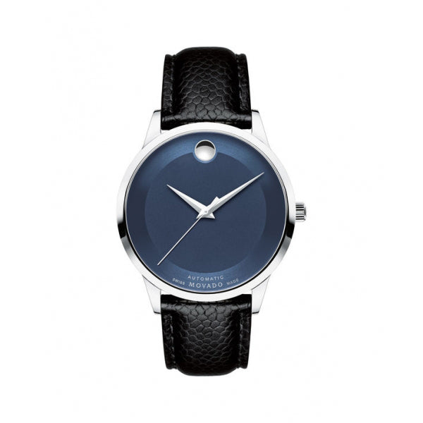 Movado Modern Classic Black Leather Blue Dial Automatic Watch for Gents- 0607123