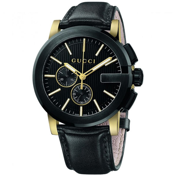 Gucci G-Chrono Black Leather Black Dial Chronograph Quartz Watch for Gents - YA101203