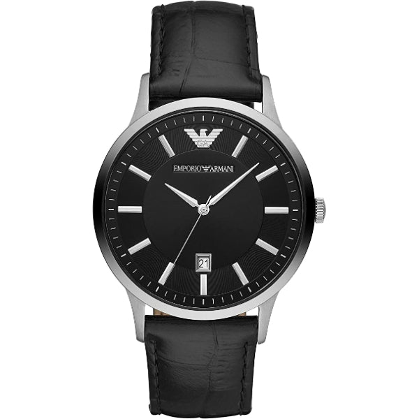 EMPORIO ARMANI Renato Black Leather Strap Black Dial Quartz Watch for Gents - AR11186