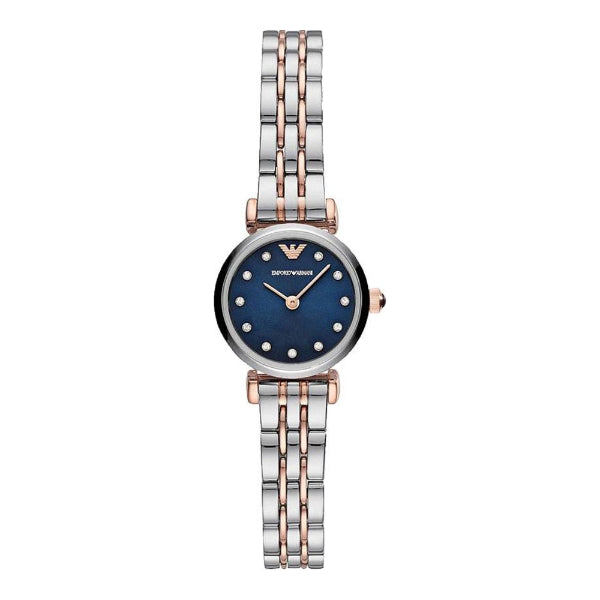 EMPORIO ARMANI Gianni T-Bar Two-Tone Stainless Steel Blue Dial Quartz Watch for Ladies - AR11222