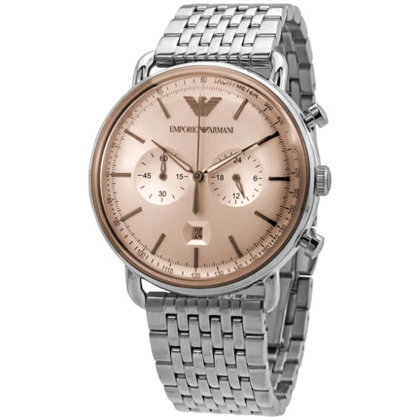 EMPORIO ARMANI Avaitor Silver Stainless Steel Brown Dial Chronograph Quartz Watch for Gents - AR11239