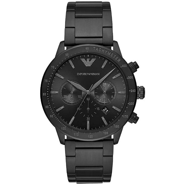 EMPORIO ARMANI Mario Black Stainless Steel Black Dial Chronograph Quartz Watch for Gents - AR11242