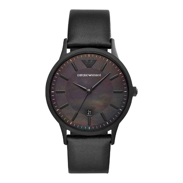 EMPORIO ARMANI Renato Black Leather Strap Black Dial Quartz Watch for Gents - AR11276