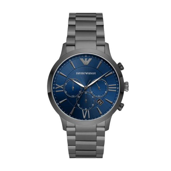 EMPORIO ARMANI Giovanni Grey Stainless Steel Blue Dial Chronograph Quartz Watch for Gents - AR11348