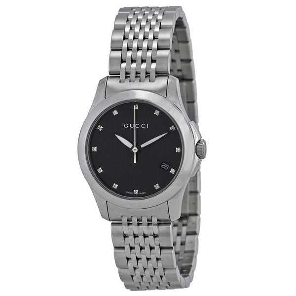 Gucci G Timeless Silver Stainless Steel Black Dial Quartz Watch for Ladies - YA126405