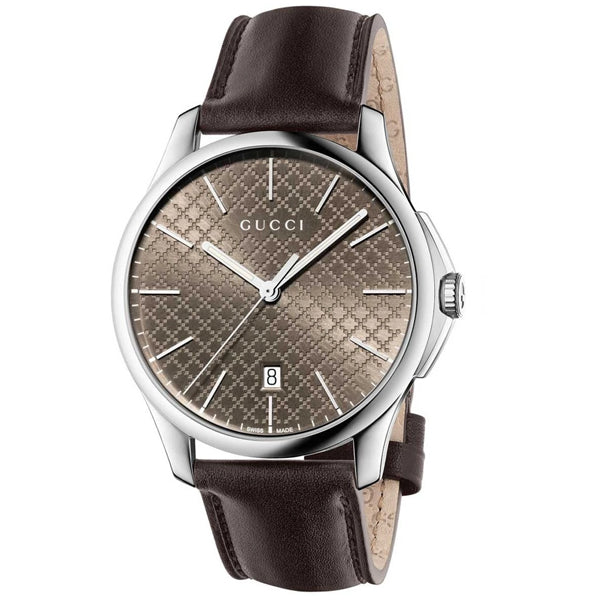 Gucci G-Timeless Brown Leather Grey Dial Quartz Unisex Watch - YA126318