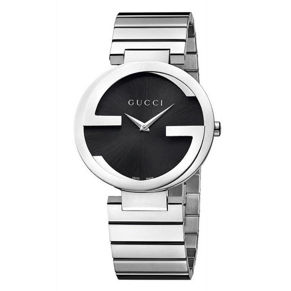 Gucci Interlocking Silver Stainless Steel Black Dial Quartz Watch for Ladies - YA133502