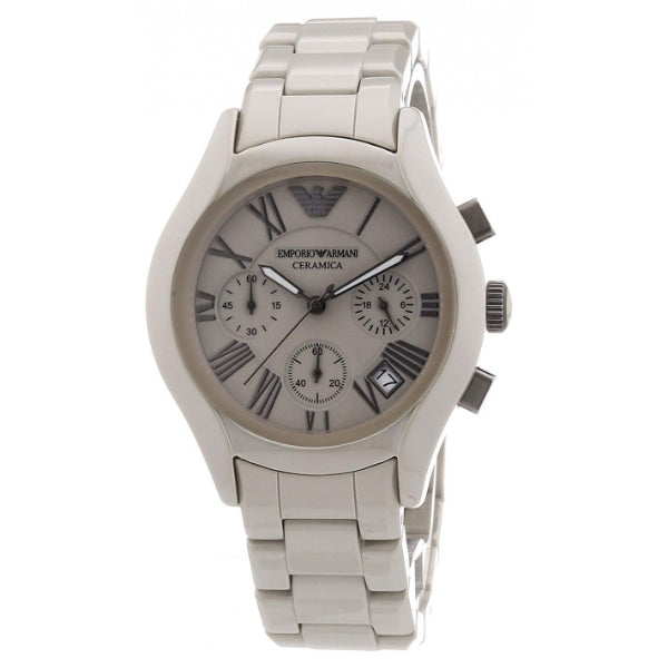 EMPORIO ARMANI Classic Grey Stainless Steel Cream Dial Chronograph Quartz Watch for Ladies - AR1460