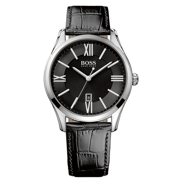 Boss corporal men's online black leather strap watch