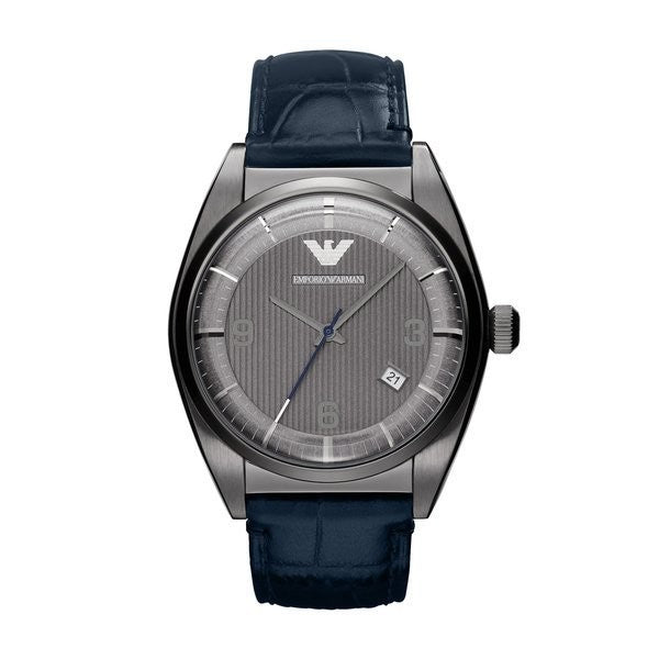 EMPORIO ARMANI Classic Blue Leather Strap Grey Dial Quartz Watch for Gents - AR1649