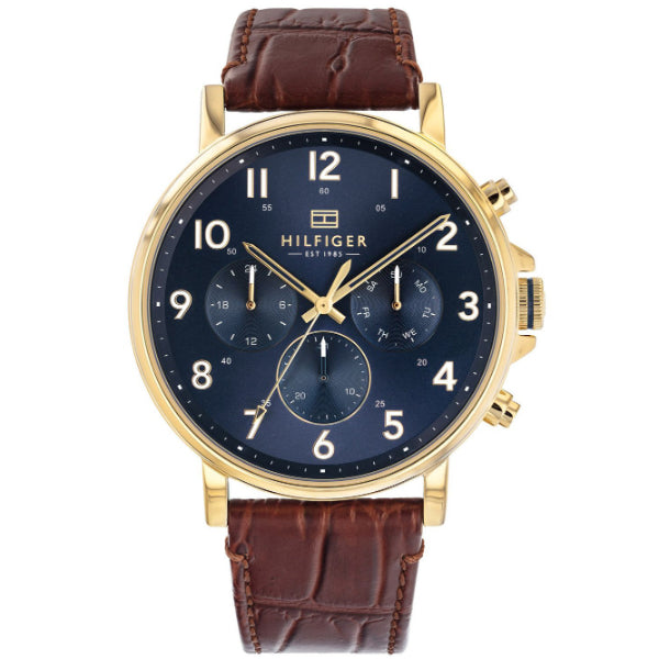 Tommy Hilfiger Daniel Brown Leather Strap Blue Dial Chronograph Quartz Watch for Gents - 1710380