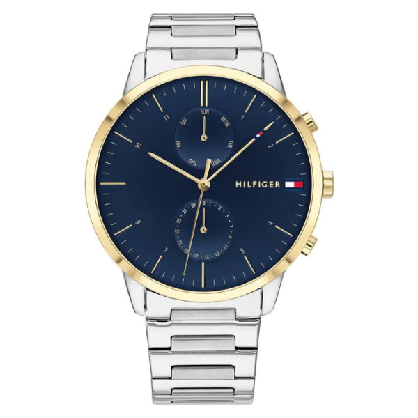 Tommy Hilfiger Hunter Silver Stainless Steel Blue Dial Chronograph Quartz Watch for Gents - 1710408