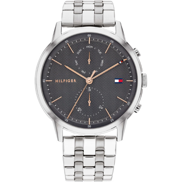 Tommy Hilfiger Easton Silver Stainless Steel Grey Dial Chronograph Quartz Watch for Gents - 1710431