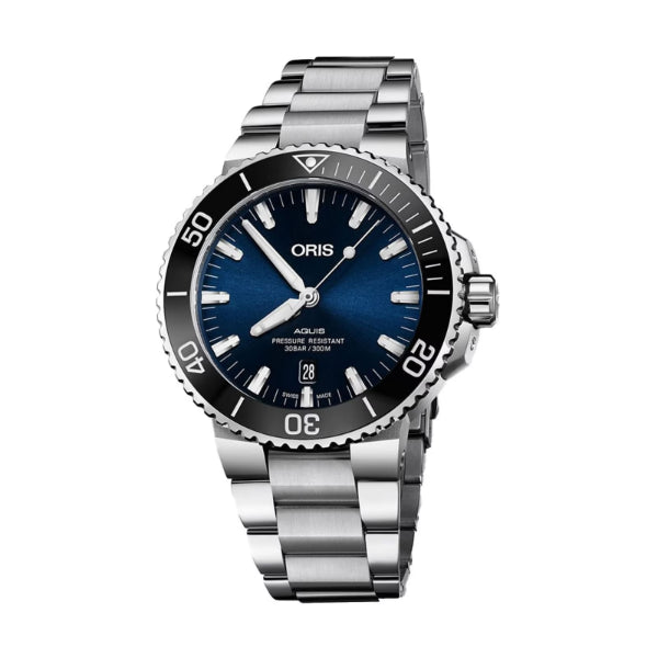 Oris Aquis Date Silver Stainless Steel Blue Dial Automatic Watch for Gents - 01.733.7730.4135