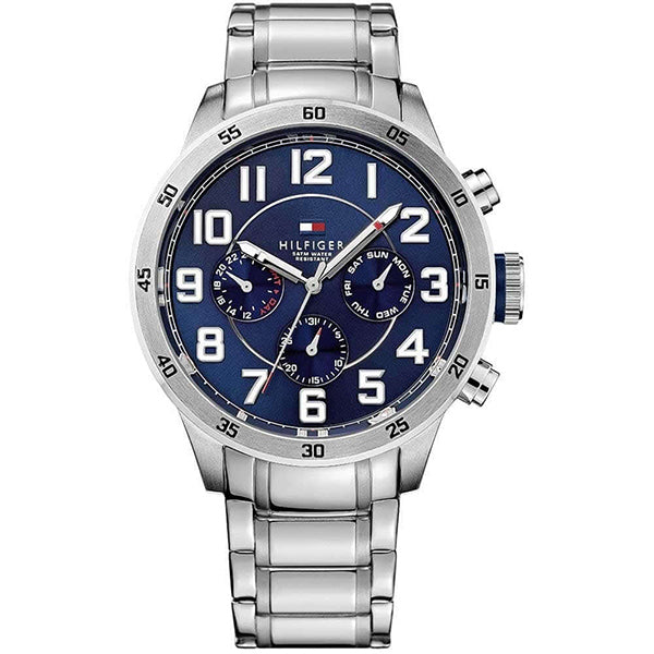 Tommy Hilfiger Trent Silver Stainless Steel Blue Dial Chronograph Quartz Watch for Gents - 1791053