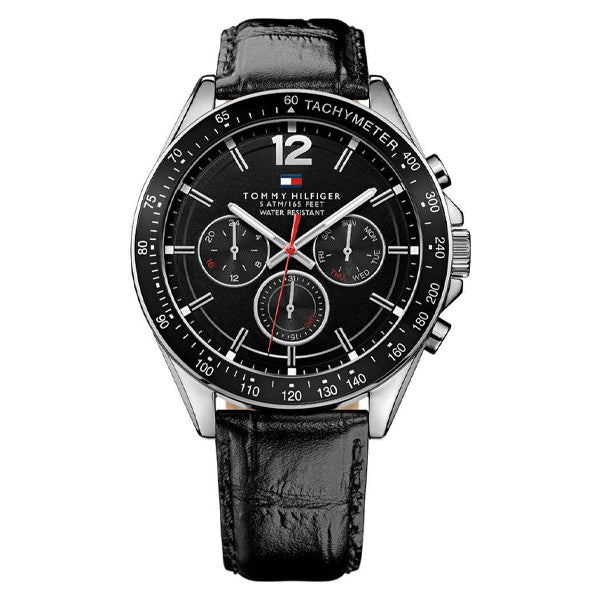 Tommy Hilfiger Luke Black Leather Strap Black Dial Chronograph Quartz Watch for Gents - 1791117