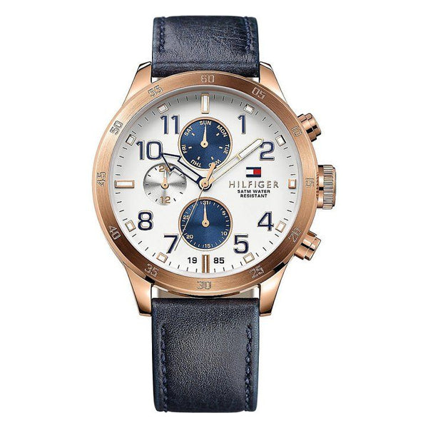 Tommy Hilfiger Trent Blue Leather Strap White Dial Chronograph Quartz Watch for Gents - 1791139