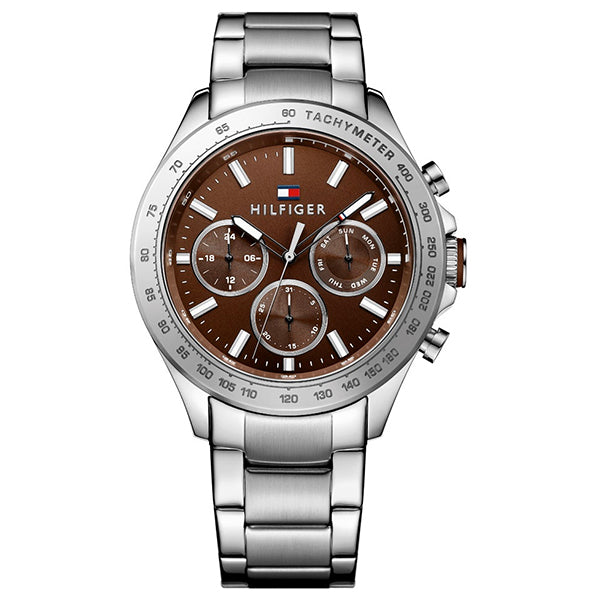 Tommy Hilfiger Hudson Silver Stainless Steel Brown Dial Chronograph Quartz Watch for Gents - 1791229