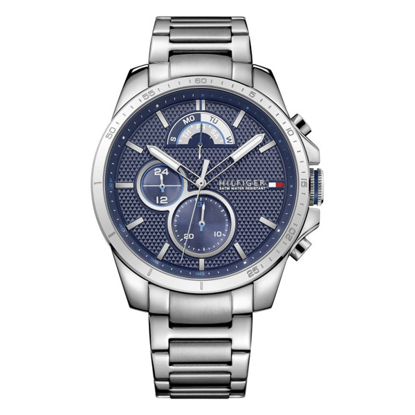 Tommy Hilfiger Decker Silver Stainless Steel Blue Dial Chronograph Quartz Watch for Gents - 1791348