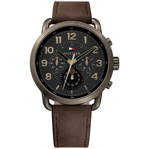 Tommy Hilfiger Briggs Brown Leather Strap Black Dial Chronograph Quartz Watch for Gents - 1791425