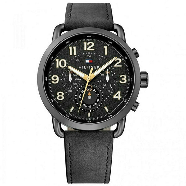 Tommy Hilfiger Briggs Black Leather Strap Black Dial Chronograph Quartz Watch for Gents - 1791426