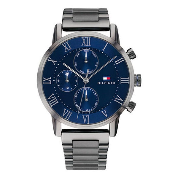 Tommy Hilfiger Kane Grey Stainless Steel Blue Dial Chronograph Quartz Watch for Gents - 1791456