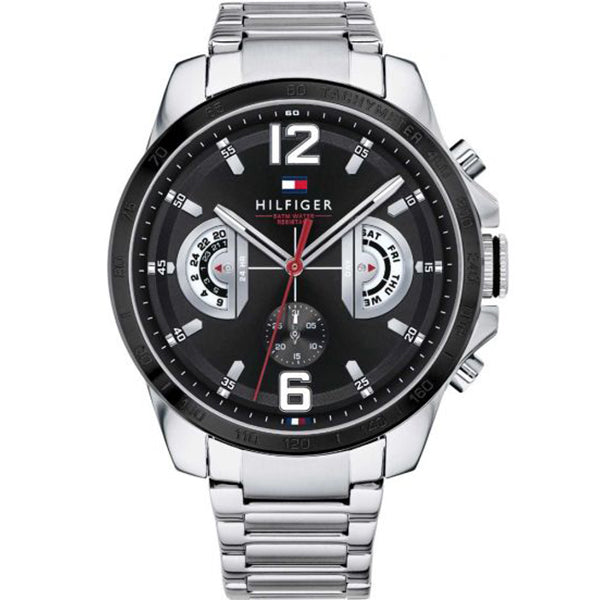 Tommy Hilfiger Decker Silver Stainless Steel Black Dial Chronograph Quartz Watch for Gents - 1791472