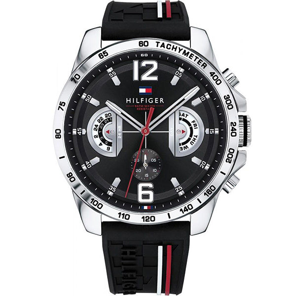 Tommy Hilfiger Decker Black Rubber Strap Black Dial Chronograph Quartz Watch for Gents - 1791473