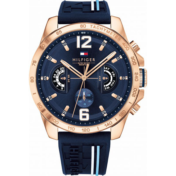 Tommy Hilfiger Decker Blue Rubber Strap Blue Dial Chronograph Quartz Watch for Gents - 1791474