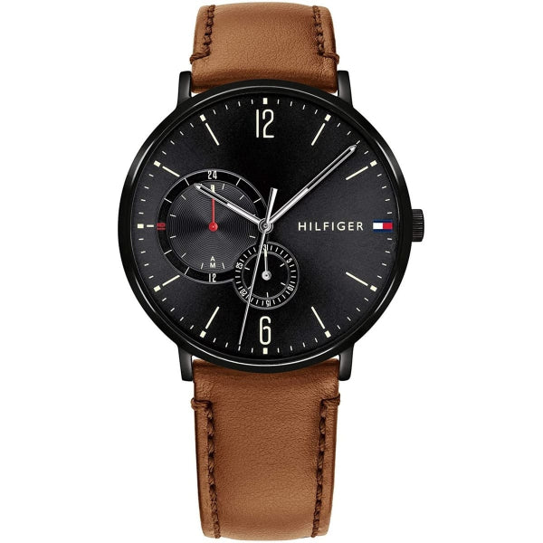 Tommy Hilfiger Brooklyn Brown Leather Strap Black Dial Quartz Watch for Gents - 1791510