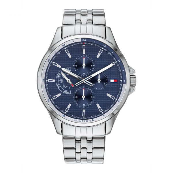 Tommy Hilfiger Shawn Silver Stainless Steel Blue Dial Quartz Watch for Gents - 1791612
