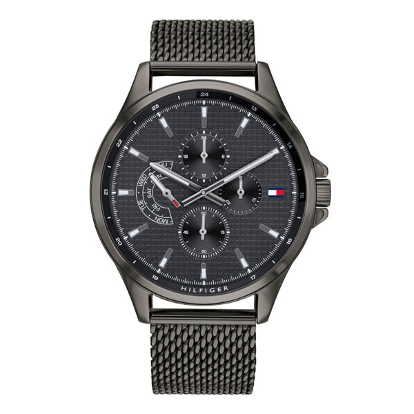 Tommy Hilfiger Shawn Grey Mesh Bracelet Black Dial Quartz Watch for Ge ...