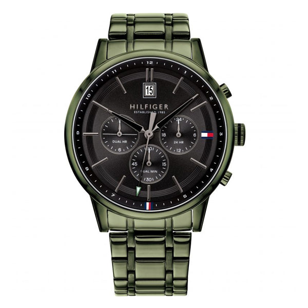 Tommy Hilfiger Kyle Green Stainless Steel Black Dial Chronograph Quartz Watch for Gents - 1791634
