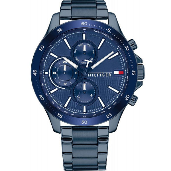 Tommy Hilfiger Bank Blue Stainless Steel Blue Dial Chronograph Quartz Watch for Gents - 1791720