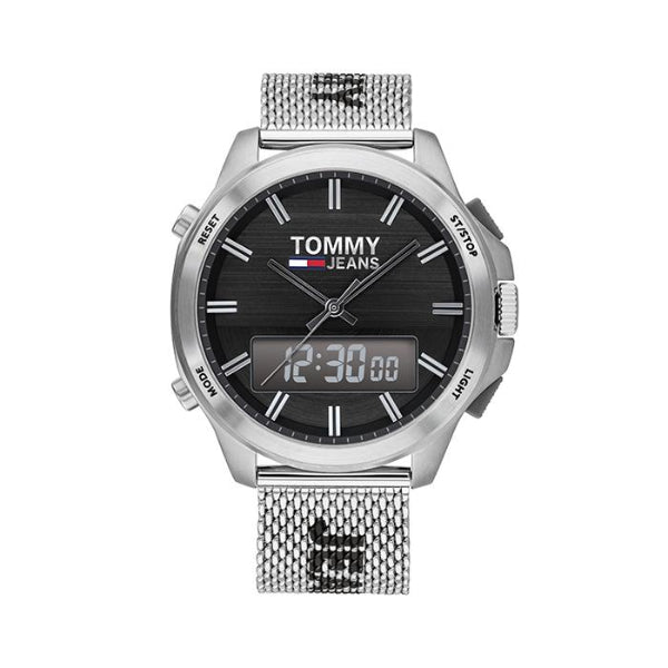 Tommy Hilfiger Tommy Jeans Expedition Silver Mesh Bracelet Black Dial Quartz Watch for Gents - 1791765