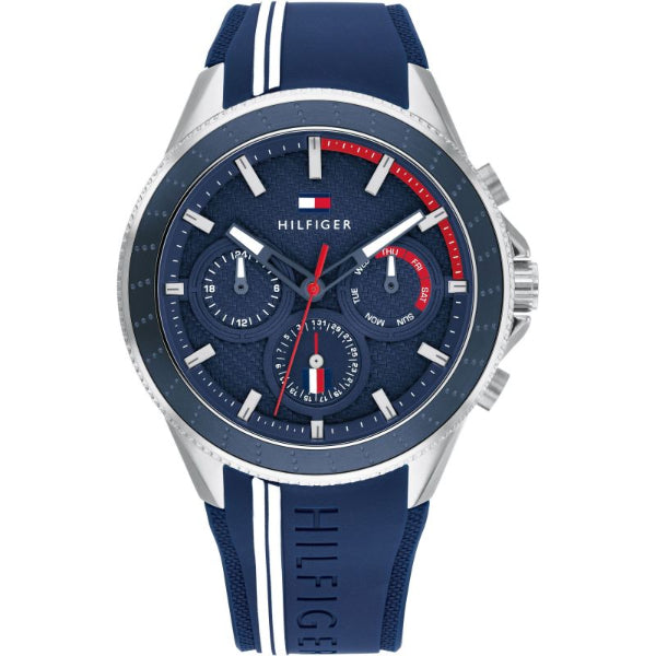 Tommy Hilfiger Aiden Blue Silicone Strap Blue Dial Chronograph Quartz Watch for Gents - 1791859