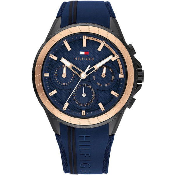 Tommy Hilfiger Aiden Blue Silicone Strap Blue Dial Chronograph Quartz Watch for Gents - 1791860