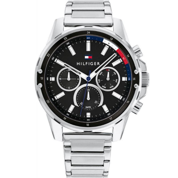 Tommy Hilfiger Mason Silver Stainless Steel Black Dial Chronograph Quartz Watch for Gents - 1791936