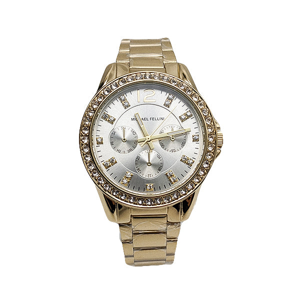 Michael Fellini Gold Stainless Steel Silver Dial Quartz Watch for Ladies - MF2160-2