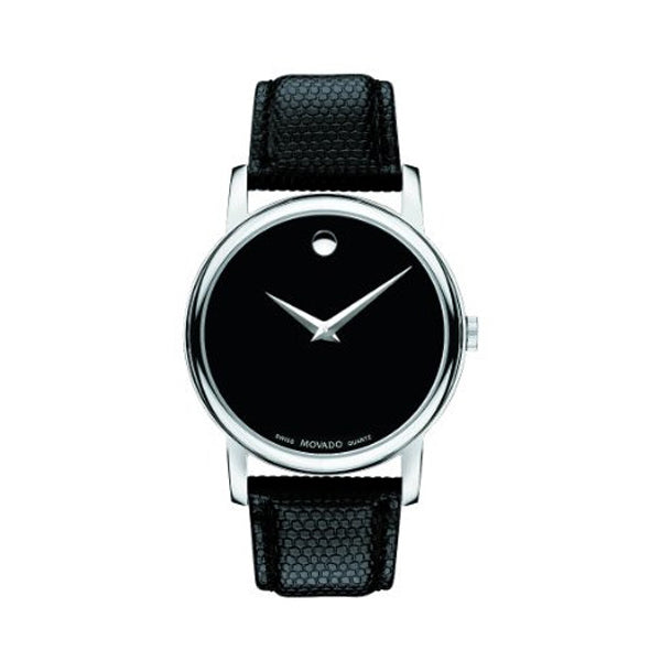Movado Museum Black Leather Black Dial Quartz Watch for Gents - 2100002