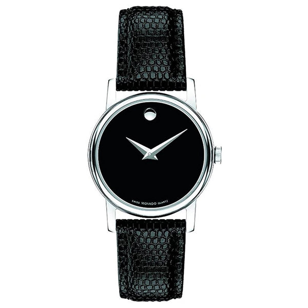 Movado Museum Black Leather Black Dial Quartz Watch for Ladies - 2100004
