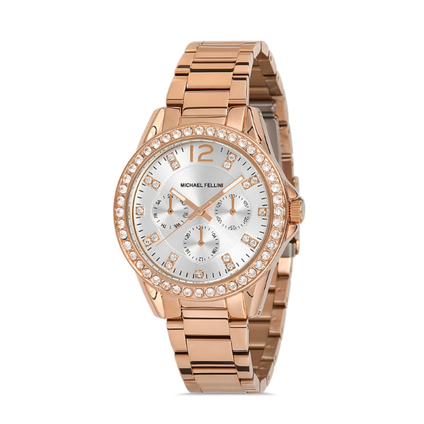 Michael Fellini Rose Gold Stainless Steel Silver Dial Quartz Watch for Ladies - MF2160-8