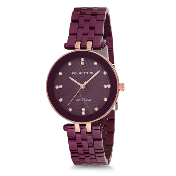 Michael Fellini Purple Stainless Steel Purple Dial Quartz Watch for Ladies - MF2165-6