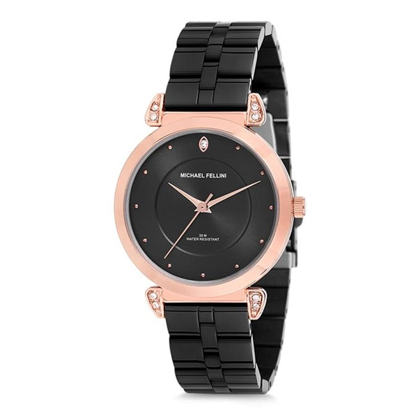 Michael Fellini Black Stainless Steel Black Dial Quartz Watch for Ladies - MF2177-8