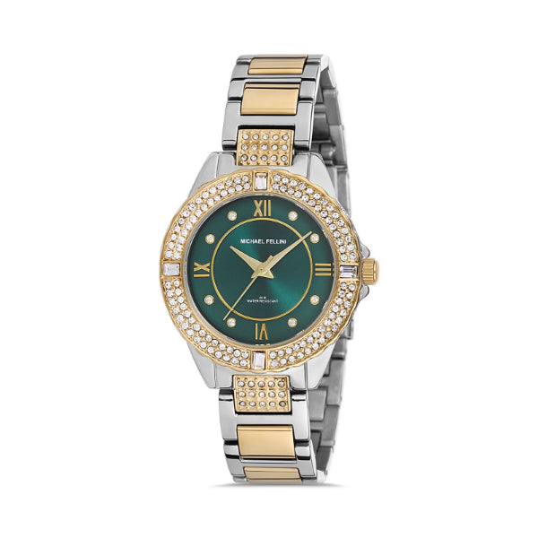 Michael Fellini Two-tone Stainless Steel Green Dial Quartz Watch for Ladies - MF2189-4