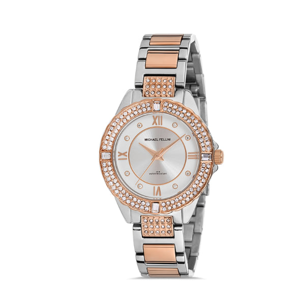 Michael Fellini Two-tone Stainless Steel Silver Dial Quartz Watch for Ladies - MF2189-5