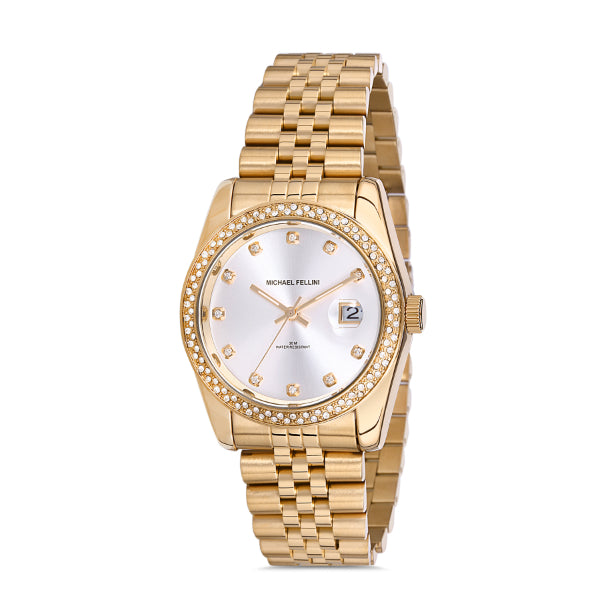 Michael Fellini Gold Stainless Steel Silver Dial Quartz Watch for Ladies - MF2222-3