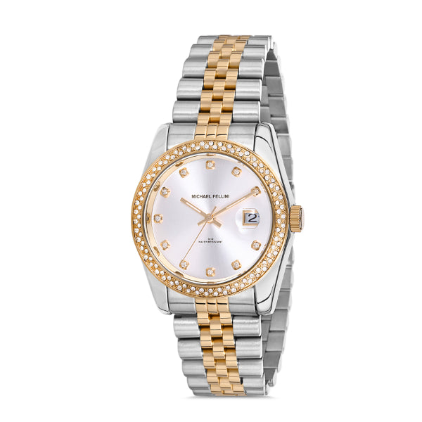 Michael Fellini Two-tone Stainless Steel Silver Dial Quartz Watch for Ladies - MF2222-4