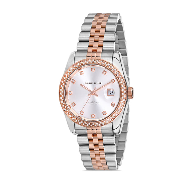Michael Fellini Two-tone Stainless Steel Silver Dial Quartz Watch for Ladies - MF2222-5